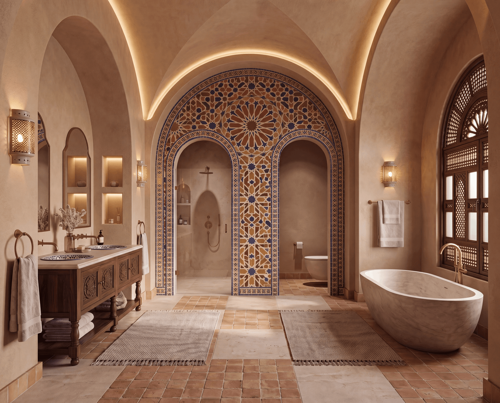 Spanish Revival bathroom space tile work