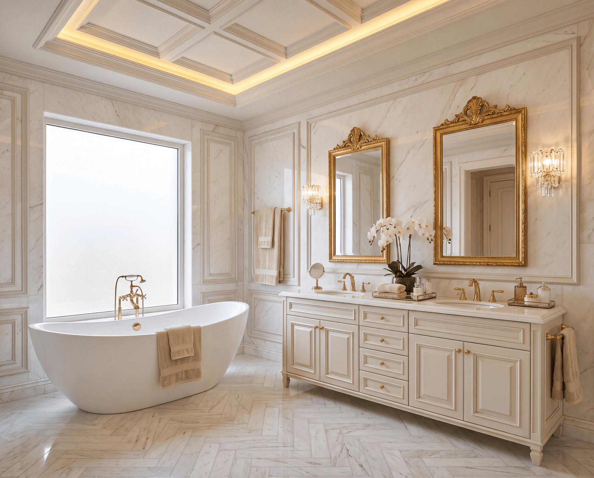 classic bathroom wood gold accents