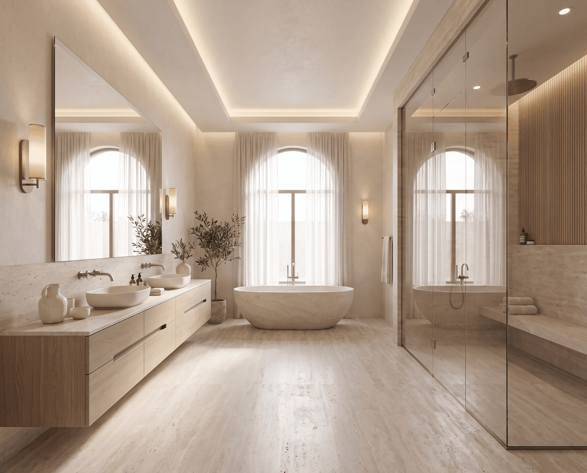 Scandinavian bathroom wooden flooring shower ceramic