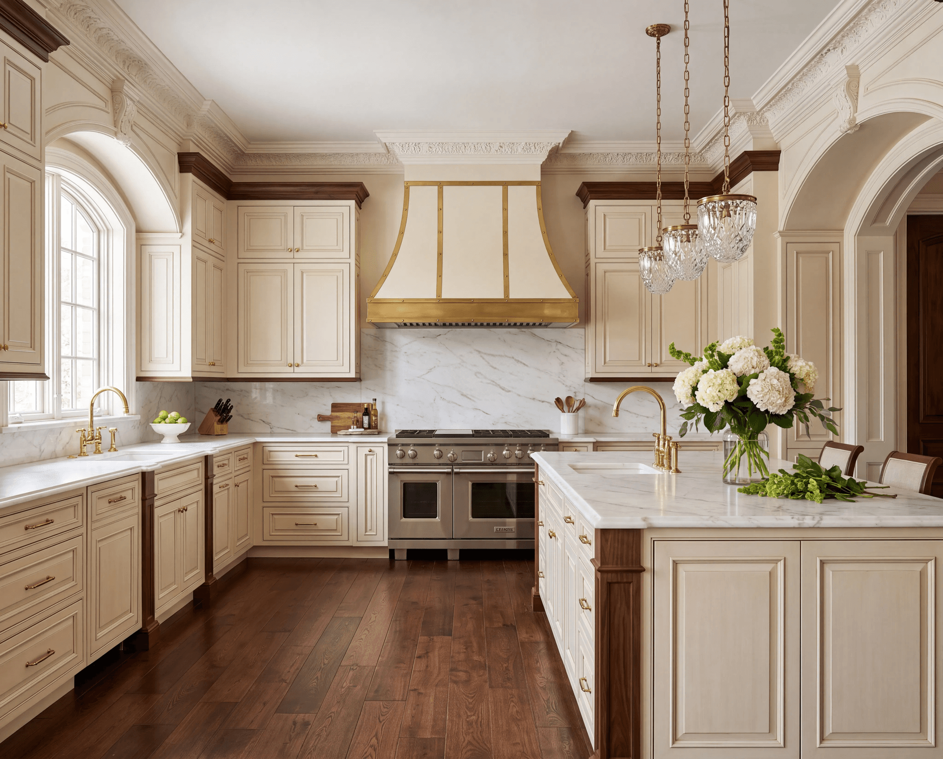 classic kitchen wooden flooring neutral cabinets